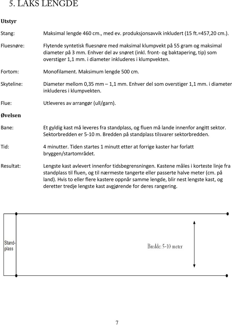 i diameter inkluderes i klumpvekten. Monofilament. Maksimum lengde 500 cm. Diameter mellom 0,35 mm 1,1 mm. Enhver del som overstiger 1,1 mm. i diameter inkluderes i klumpvekten.