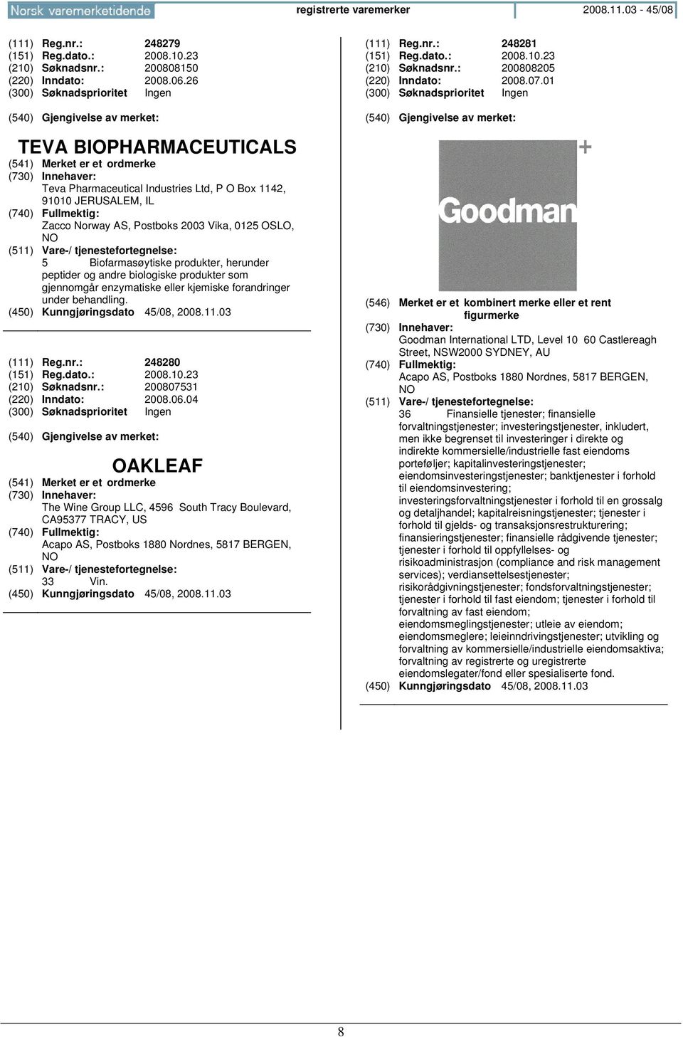 andre biologiske produkter som gjennomgår enzymatiske eller kjemiske forandringer under behandling. (111) Reg.nr.: 248280 (151) Reg.dato.: 2008.10.23 (210) Søknadsnr.: 200807531 (220) Inndato: 2008.