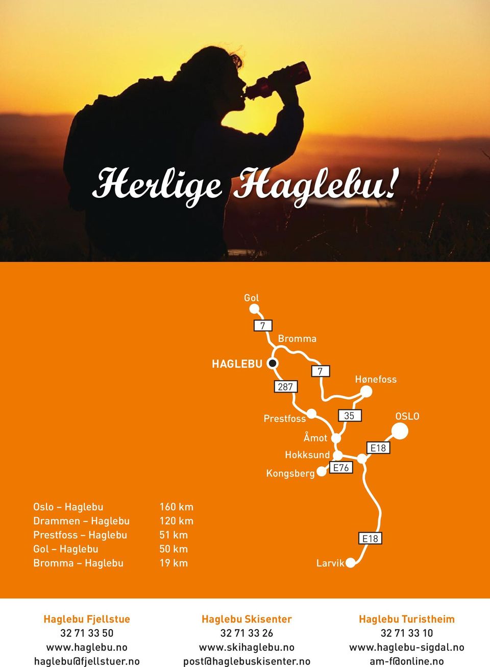 Haglebu Prestfoss Haglebu Gol Haglebu Bromma Haglebu 160 km 120 km 51 km 50 km 19 km Larvik E18 Haglebu