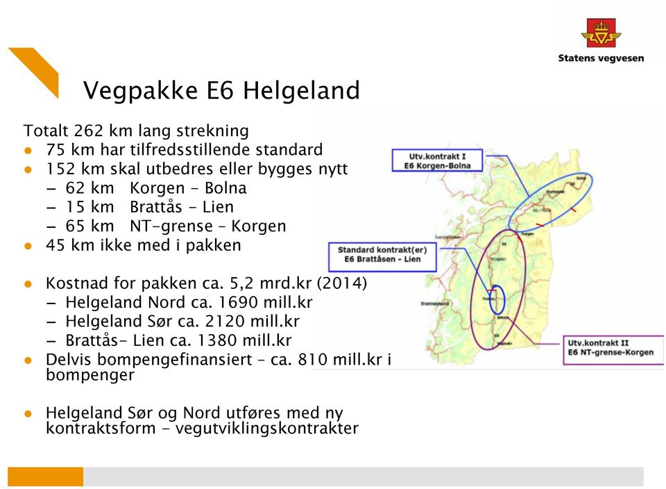 ca. 5,2 mrd.kr (2014) Helgeland Nord ca. 1690 mill.kr Helgeland Sør ca. 2120 mill.kr Brattås- Lien ca. 1380 mill.