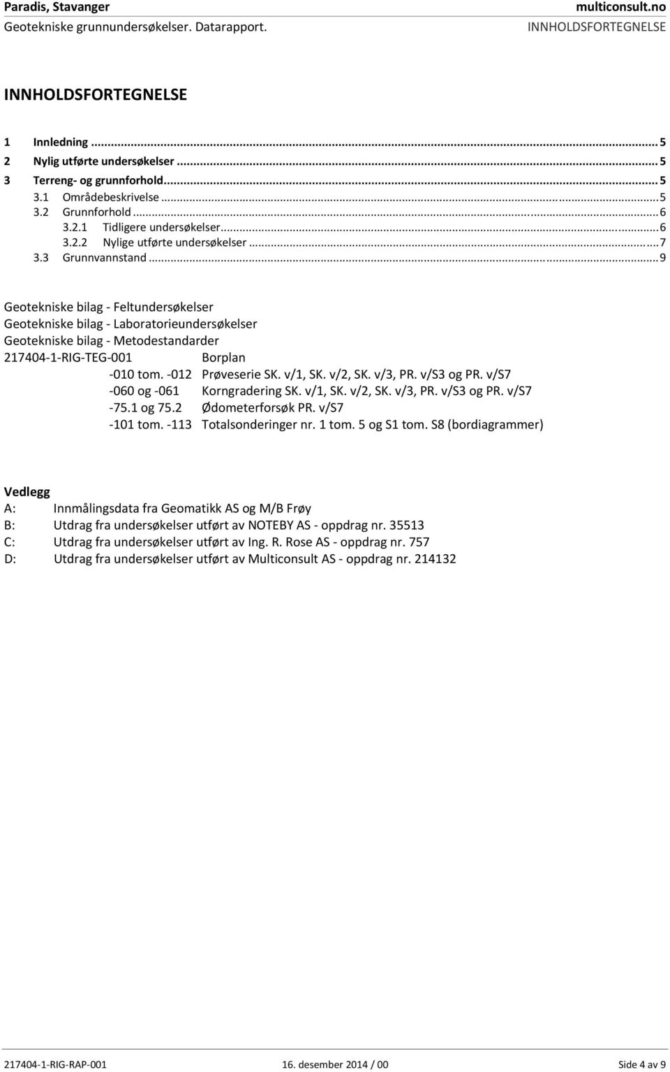 .. 9 Geotekniske bilag Feltundersøkelser Geotekniske bilag Laboratorieundersøkelser Geotekniske bilag Metodestandarder 217404 1 RIG TEG 001 Borplan 010 tom. 012 Prøveserie SK. v/1, SK. v/2, SK.