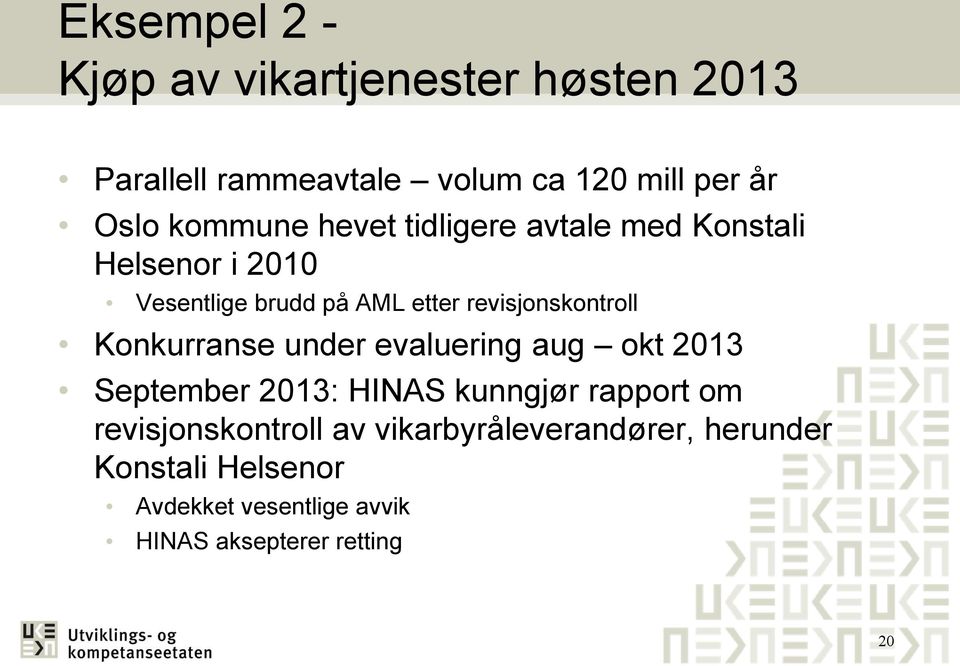 revisjonskontroll Konkurranse under evaluering aug okt 2013 September 2013: HINAS kunngjør rapport om