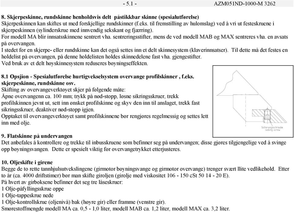 sentreringsstifter, mens de ved modell MAB og MAX sentreres vha. en avsats på overvangen. I stedet for en skjerpe- eller rundskinne kan det også settes inn et delt skinnesystem (klaverinnsatser).