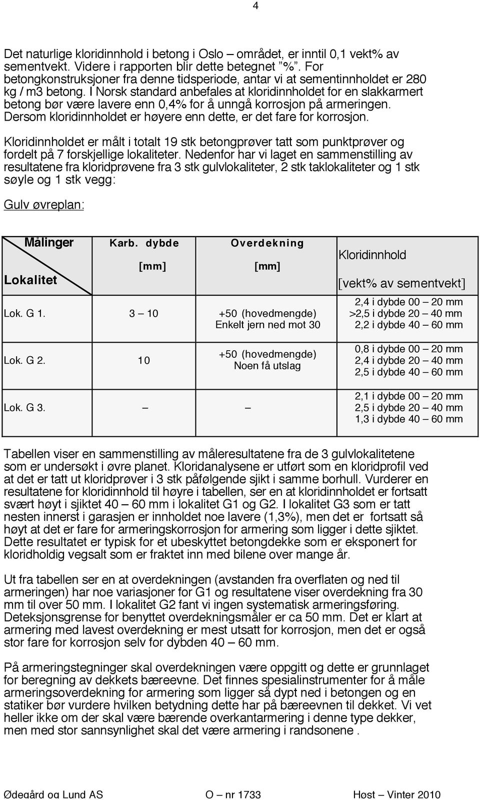 I Norsk standard anbefales at kloridinnholdet for en slakkarmert betong bør være lavere enn 0,4% for å unngå korrosjon på armeringen.