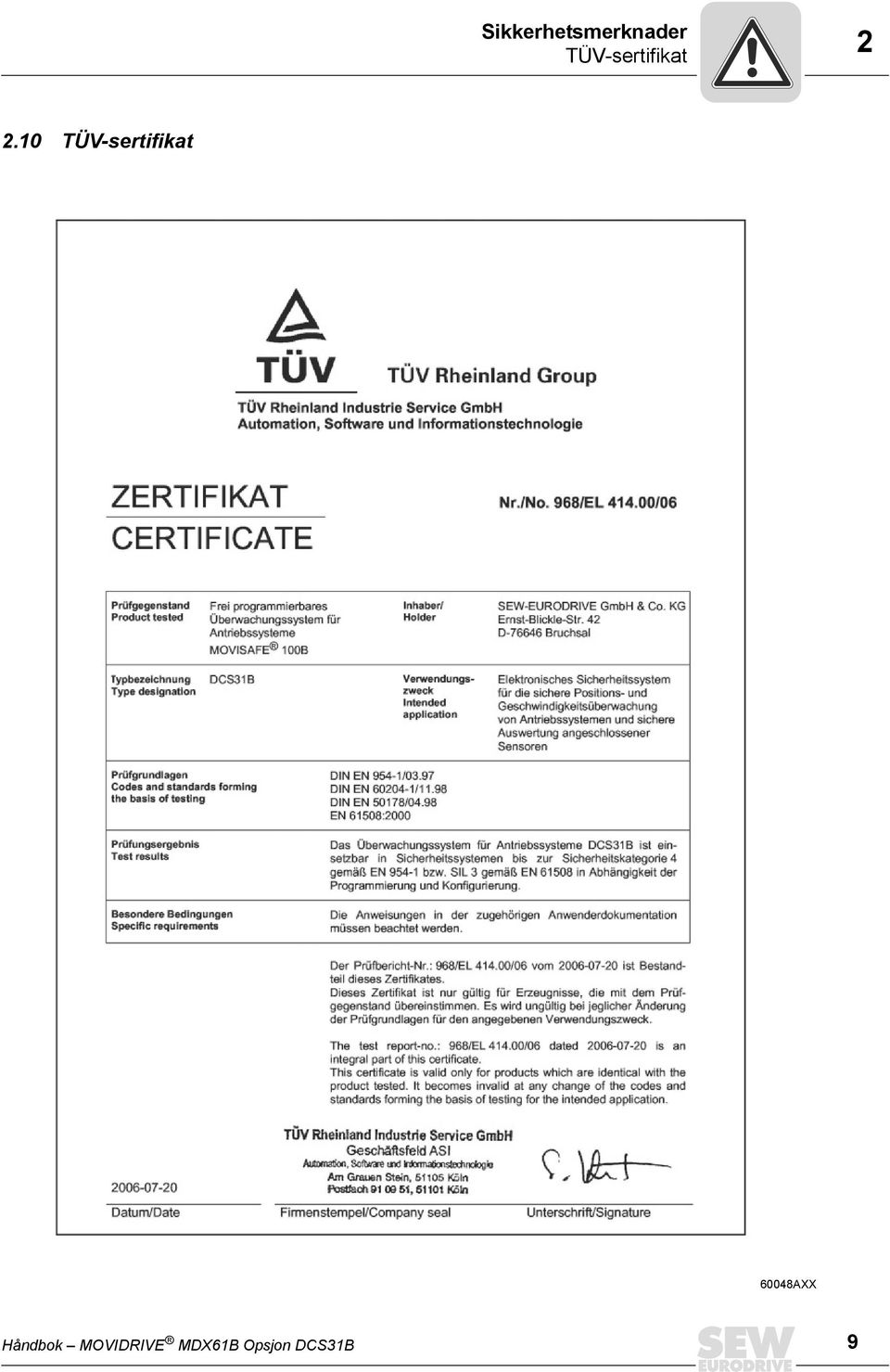 10 TÜV-sertifikat 60048AXX