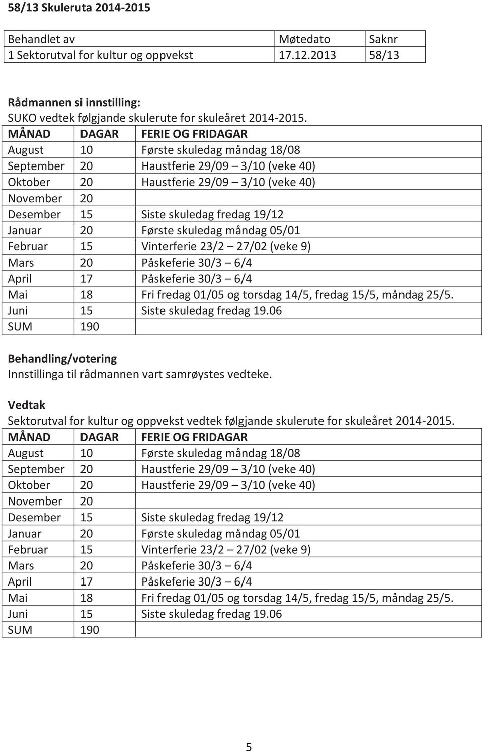 fredag 19/12 Januar 20 Første skuledag måndag 05/01 Februar 15 Vinterferie 23/2 27/02 (veke 9) Mars 20 Påskeferie 30/3 6/4 April 17 Påskeferie 30/3 6/4 Mai 18 Fri fredag 01/05 og torsdag 14/5, fredag