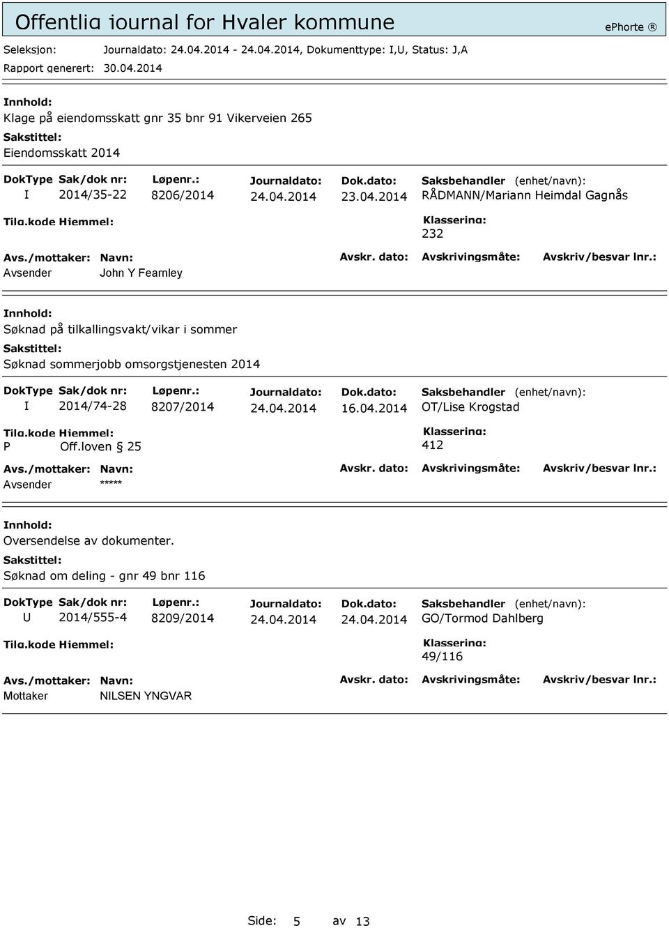 sommerjobb omsorgstjenesten 2014 2014/74-28 8207/2014 16.04.2014 OT/Lise Krogstad P Off.