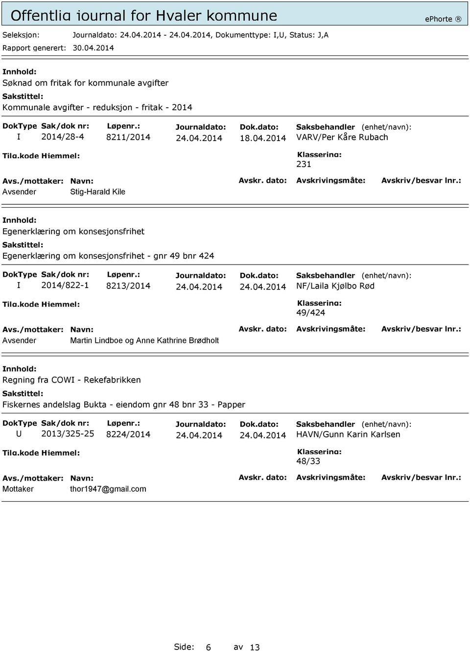 424 2014/822-1 8213/2014 NF/Laila Kjølbo Rød 49/424 Avsender Martin Lindboe og Anne Kathrine Brødholt Regning fra COW - Rekefabrikken