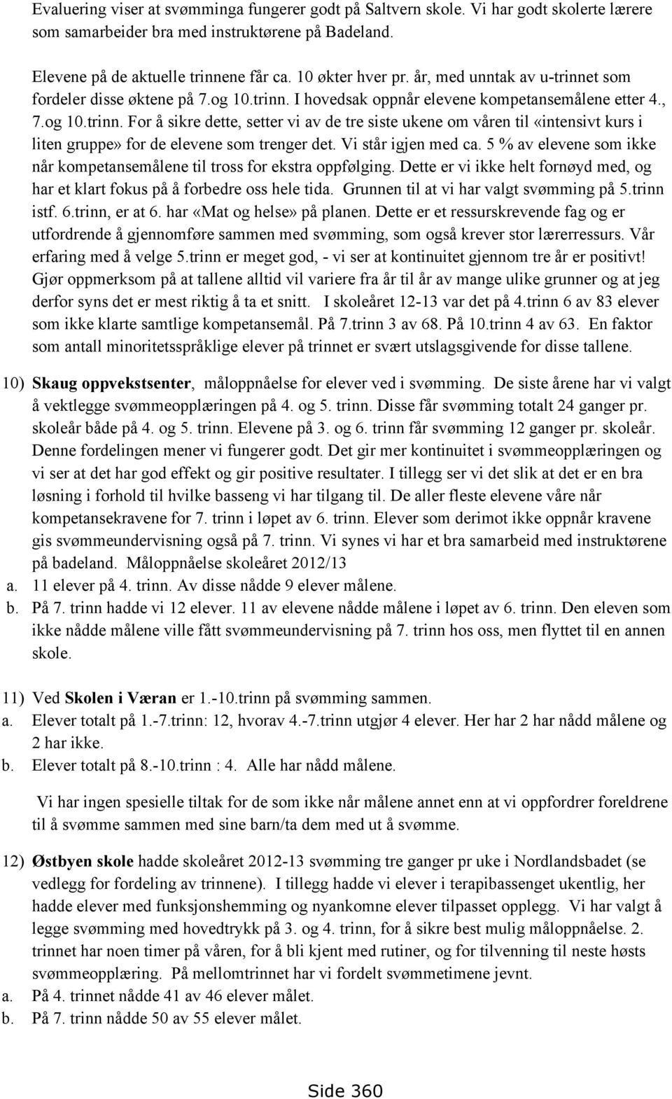 Vi står igjen med ca. 5 % av elevene som ikke når kompetansemålene til tross for ekstra oppfølging. Dette er vi ikke helt fornøyd med, og har et klart fokus på å forbedre oss hele tida.