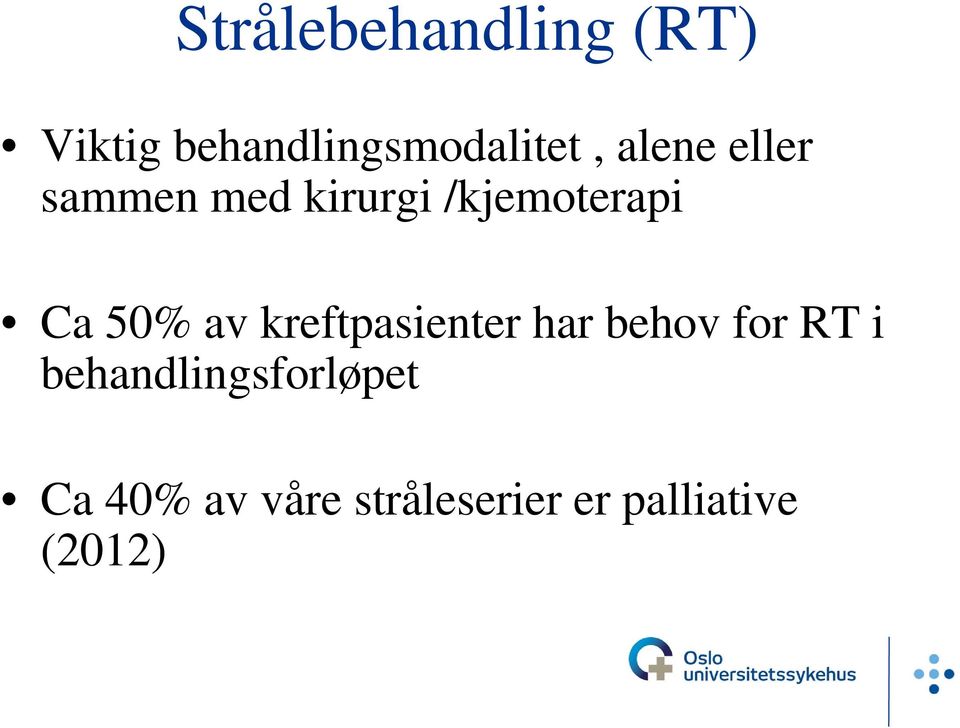 av kreftpasienter har behov for RT i