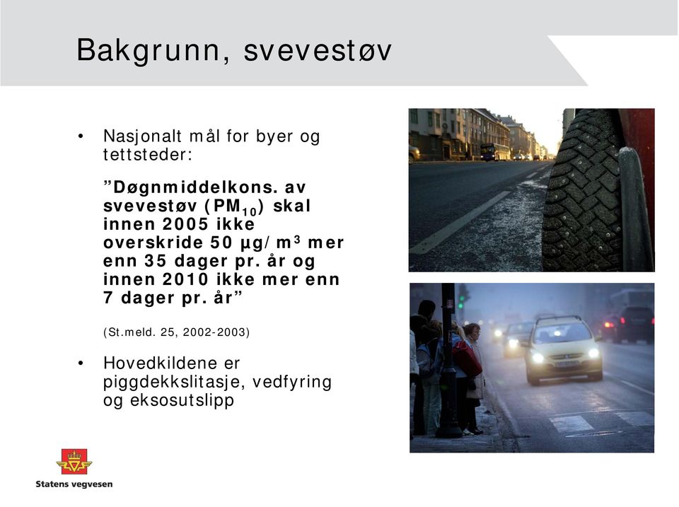 av svevestøv (PM 10 ) skal innen 2005 ikke overskride 50 µg/m 3 mer enn