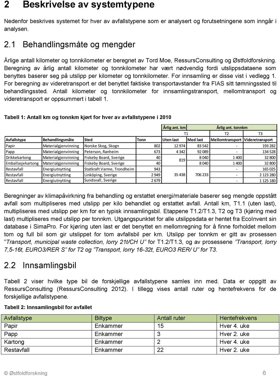 Beregning av årlig antall kilometer og tonnkilometer har vært nødvendig fordi utslippsdataene som benyttes baserer seg på utslipp per kilometer og tonnkilometer.