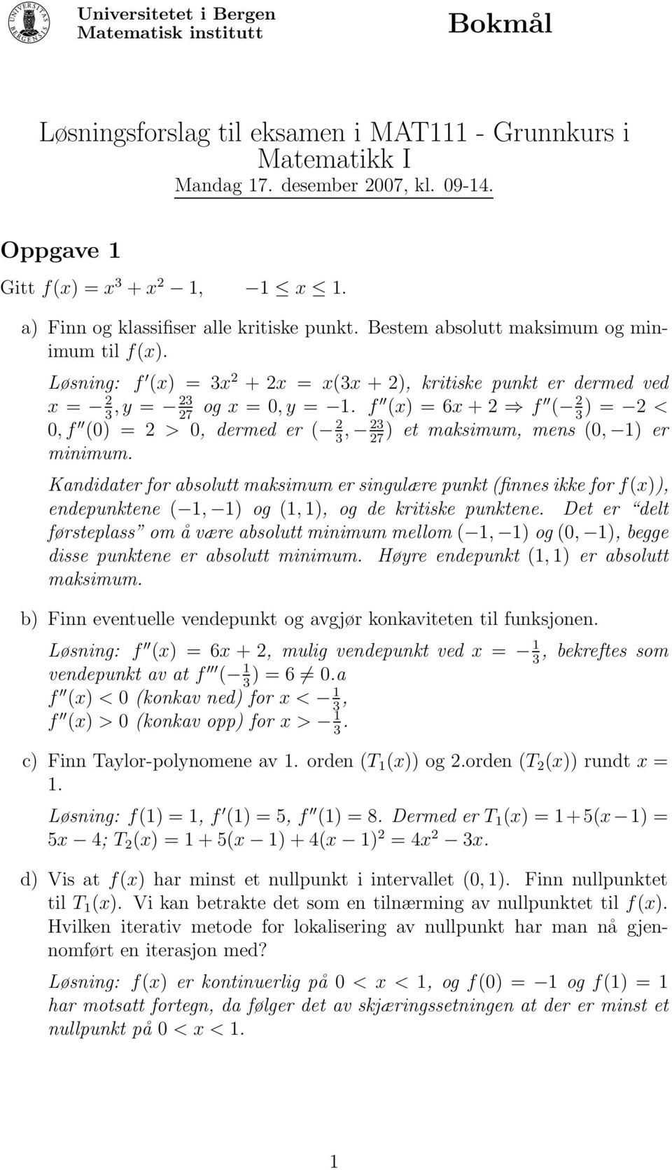 Løsningsforslag til eksamen i MAT111 - Grunnkurs i Matematikk I - PDF  Gratis nedlasting