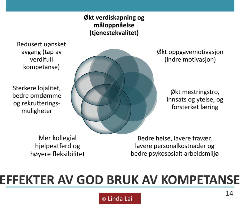 mestringstro, innsats og ytelse, og forsterket læring Mer kollegial hjelpeatferd og høyere fleksibilitet Bedre