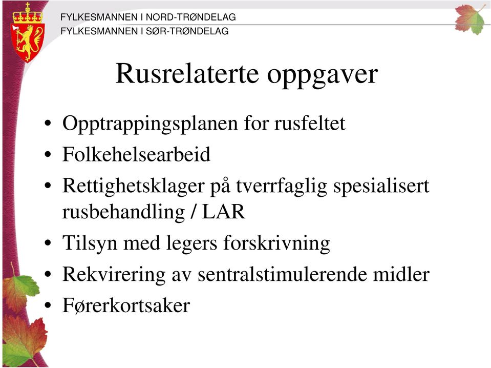 spesialisert rusbehandling / LAR Tilsyn med legers