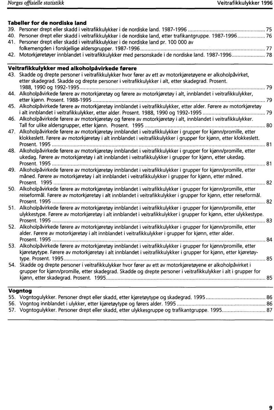 100 000 av folkemengden i forskjellige aldersgrupper. 1987-1996 77 42. Motorkjøretøyer innblandet i veitrafikkulykker med personskade i de nordiske land.