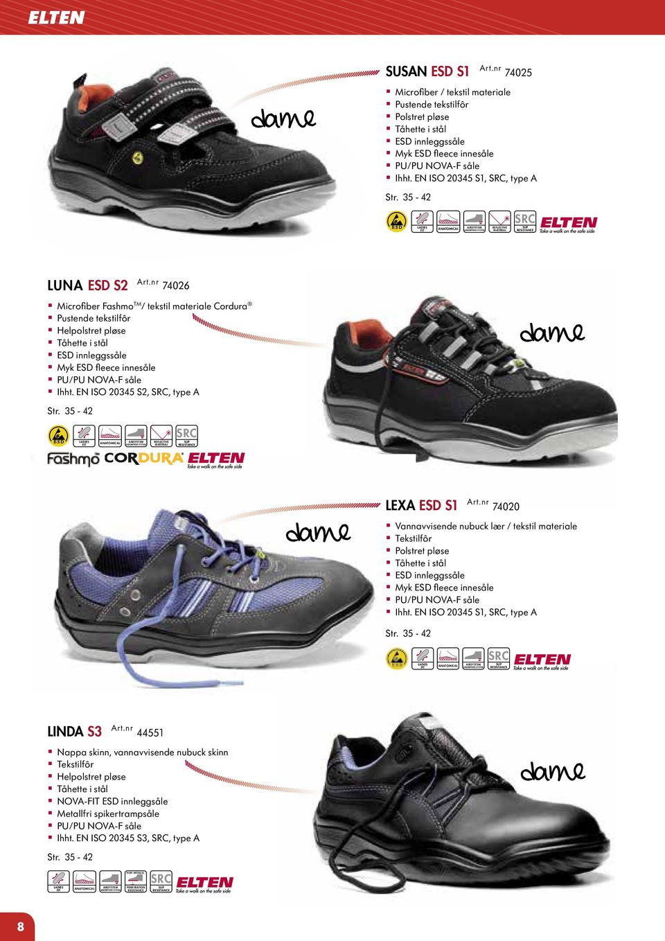 EN ISO 20345 S2,, type A dame Str. 35-42 LADIES FIT AIRSYSTEM ABSORPTION SYSTEM dame LEXA ESD S1 Art.