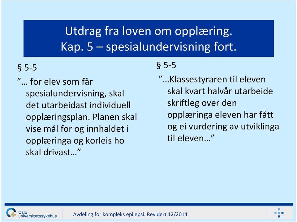 Planen skal vise mål for og innhaldeti opplæringa og korleisho skal drivast 5-5