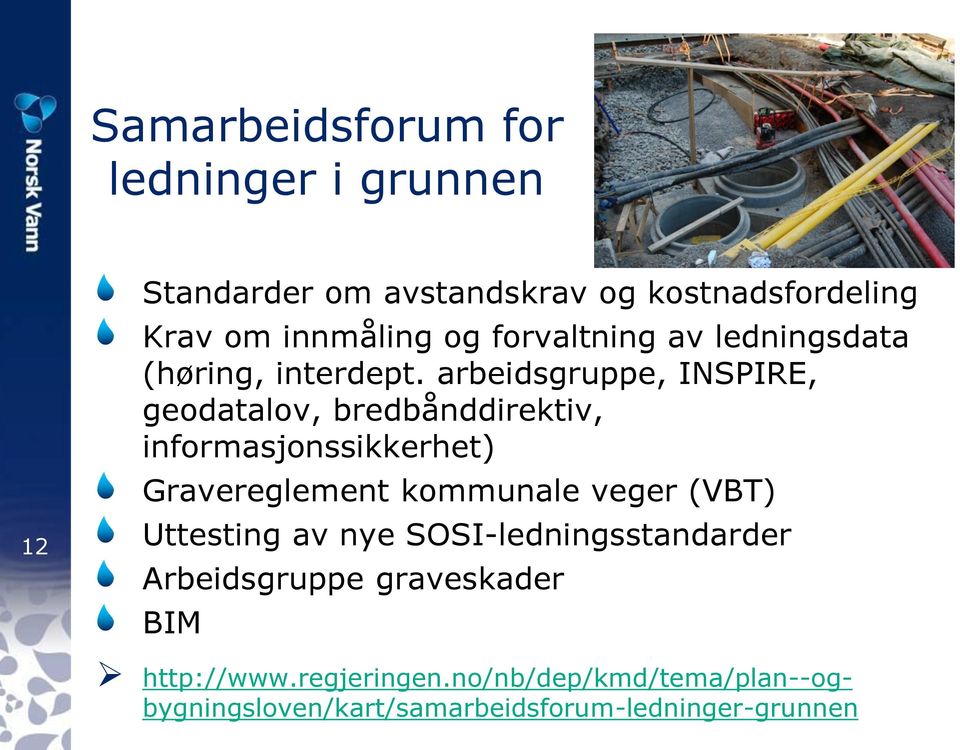 arbeidsgruppe, INSPIRE, geodatalov, bredbånddirektiv, informasjonssikkerhet) Gravereglement kommunale veger