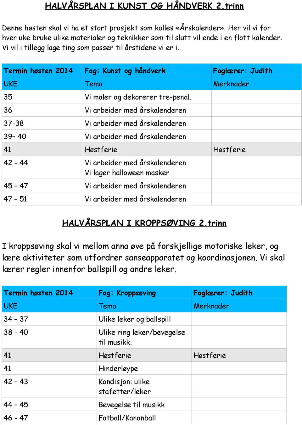 Termin høsten 2014 Fag: Kunst og håndverk Faglærer: Judith 35 Vi maler og dekorerer tre-penal.