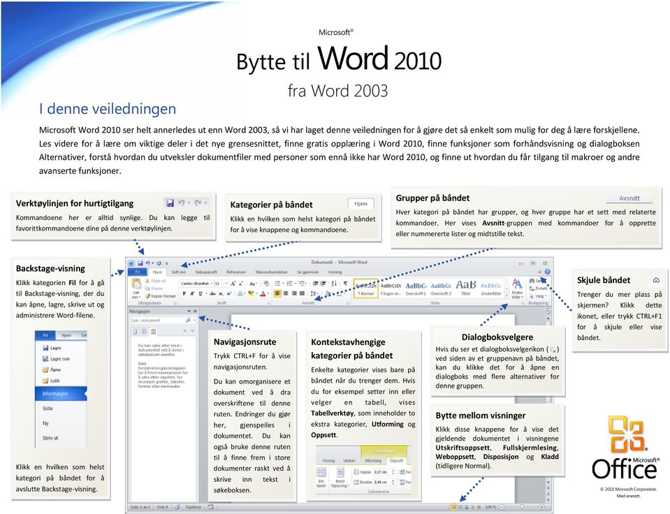 dokumentfiler med personer som ennå ikke har Word 2010, og finne ut hvordan du får tilgang til makroer og andre avanserte funksjoner. Verktøylinjen for hurtigtilgang Kommandoene her er alltid synlige.