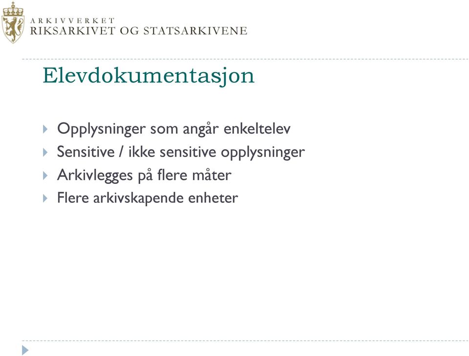 sensitive opplysninger Arkivlegges