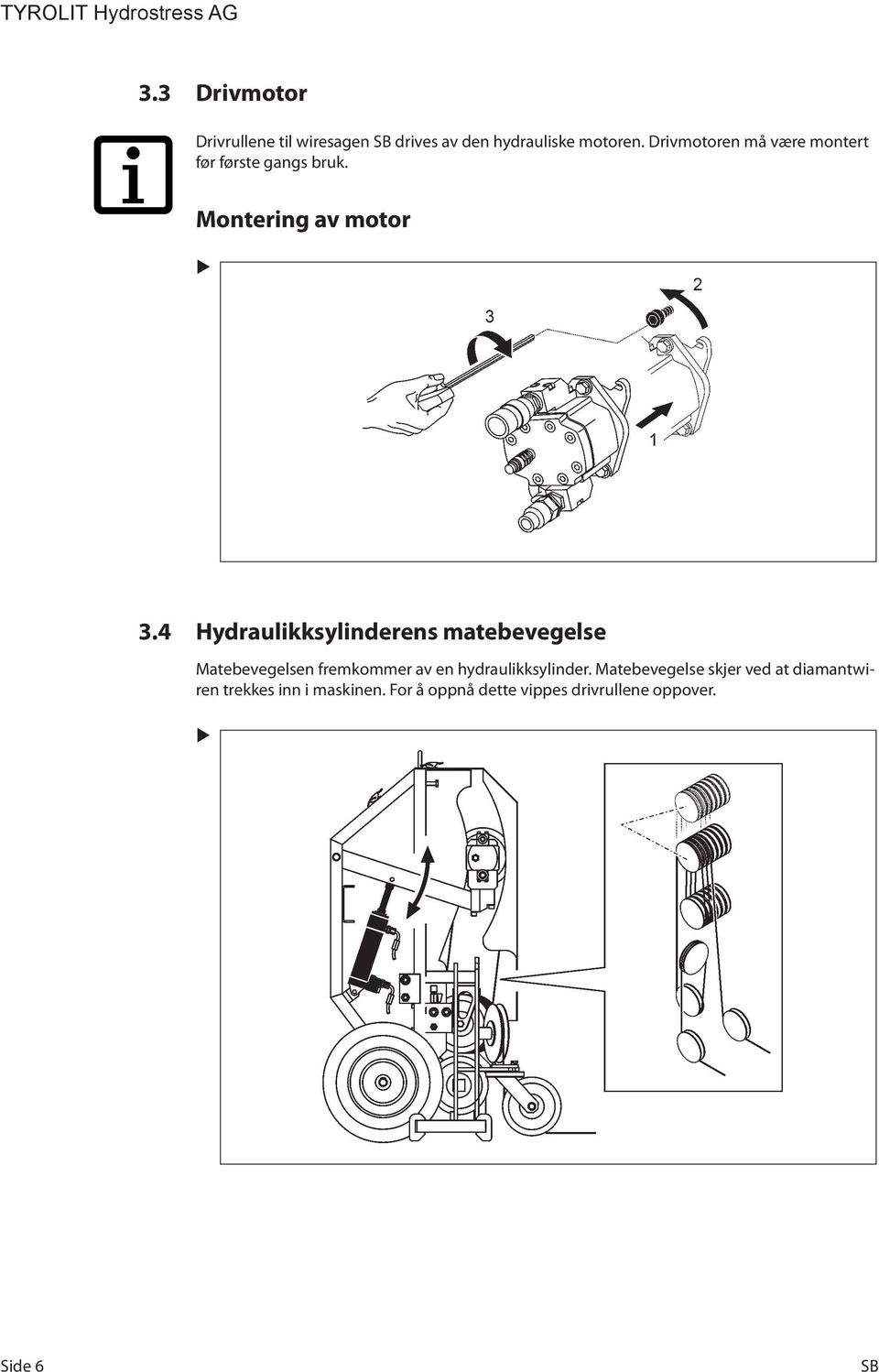 4 Hydraulikksylinderens matebevegelse Matebevegelsen fremkommer av en hydraulikksylinder.