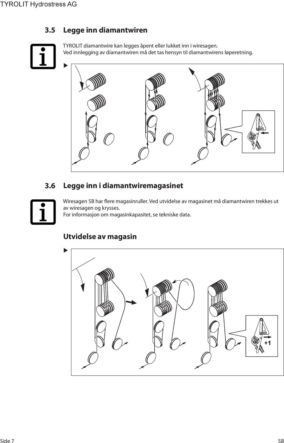 6 Legge inn i diamantwiremagasinet Wiresagen har flere magasinruller.