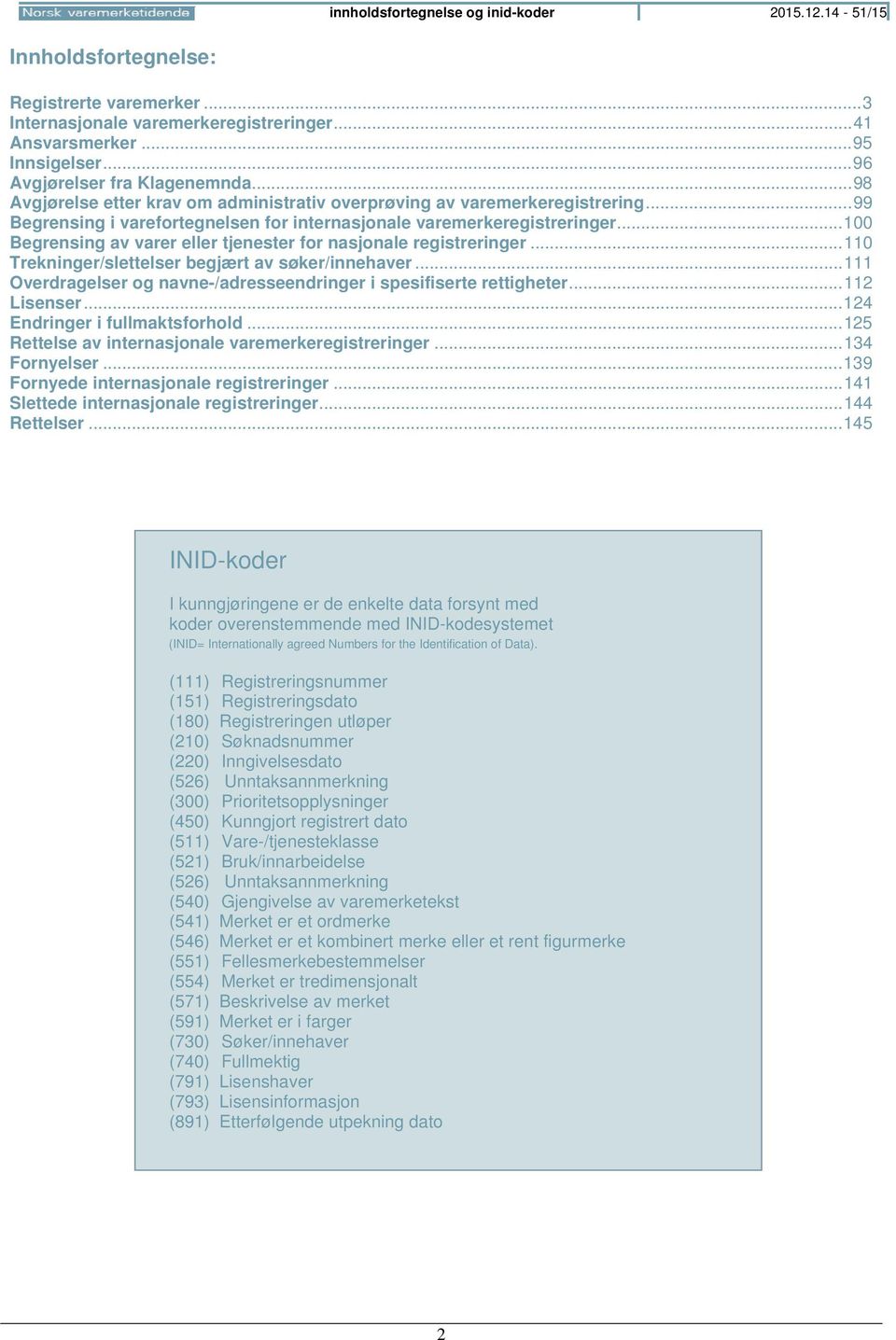 .. 100 Begrensing av varer eller tjenester for nasjonale registreringer... 110 Trekninger/slettelser begjært av søker/innehaver.