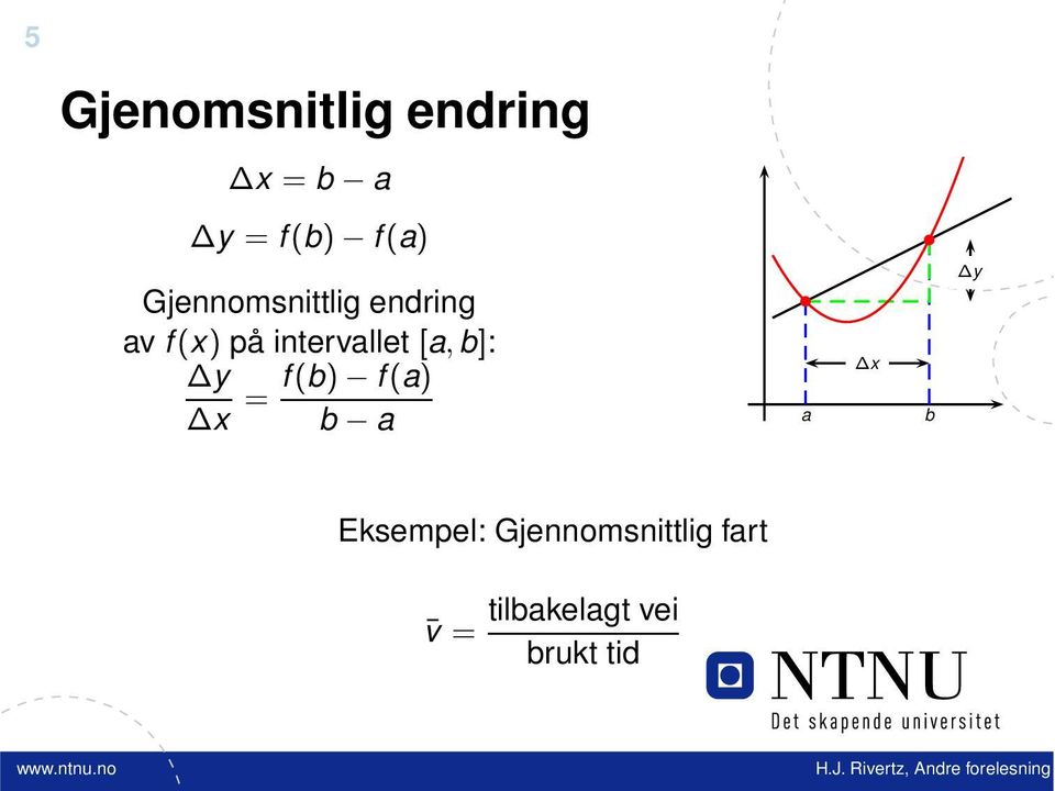 [a, b]: y x = f(b) f(a) b a a x b y Eksempel: