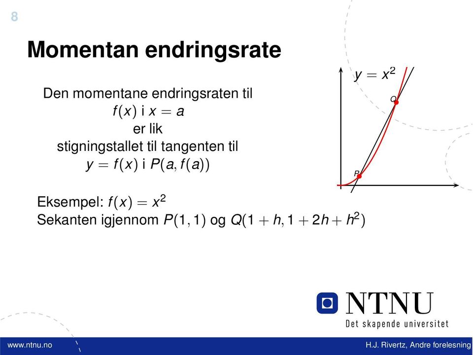 til y = f(x) i P(a, f(a)) y = x 2 P Q Eksempel: f(x) =