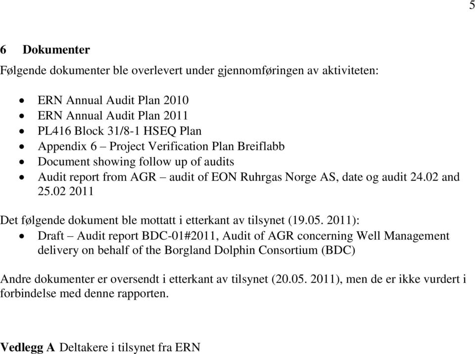02 2011 Det følgende dokument ble mottatt i etterkant av tilsynet (19.05.