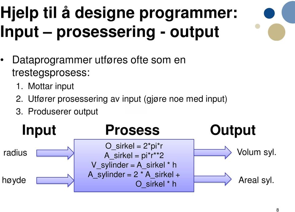 Utfører prosessering av input (gjøre noe med input) 3.