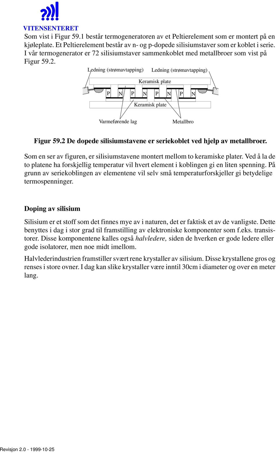 2 De dopede silisiumstavene er seriekoblet ved hjelp av metallbroer. Som en ser av figuren, er silisiumstavene montert mellom to keramiske plater.