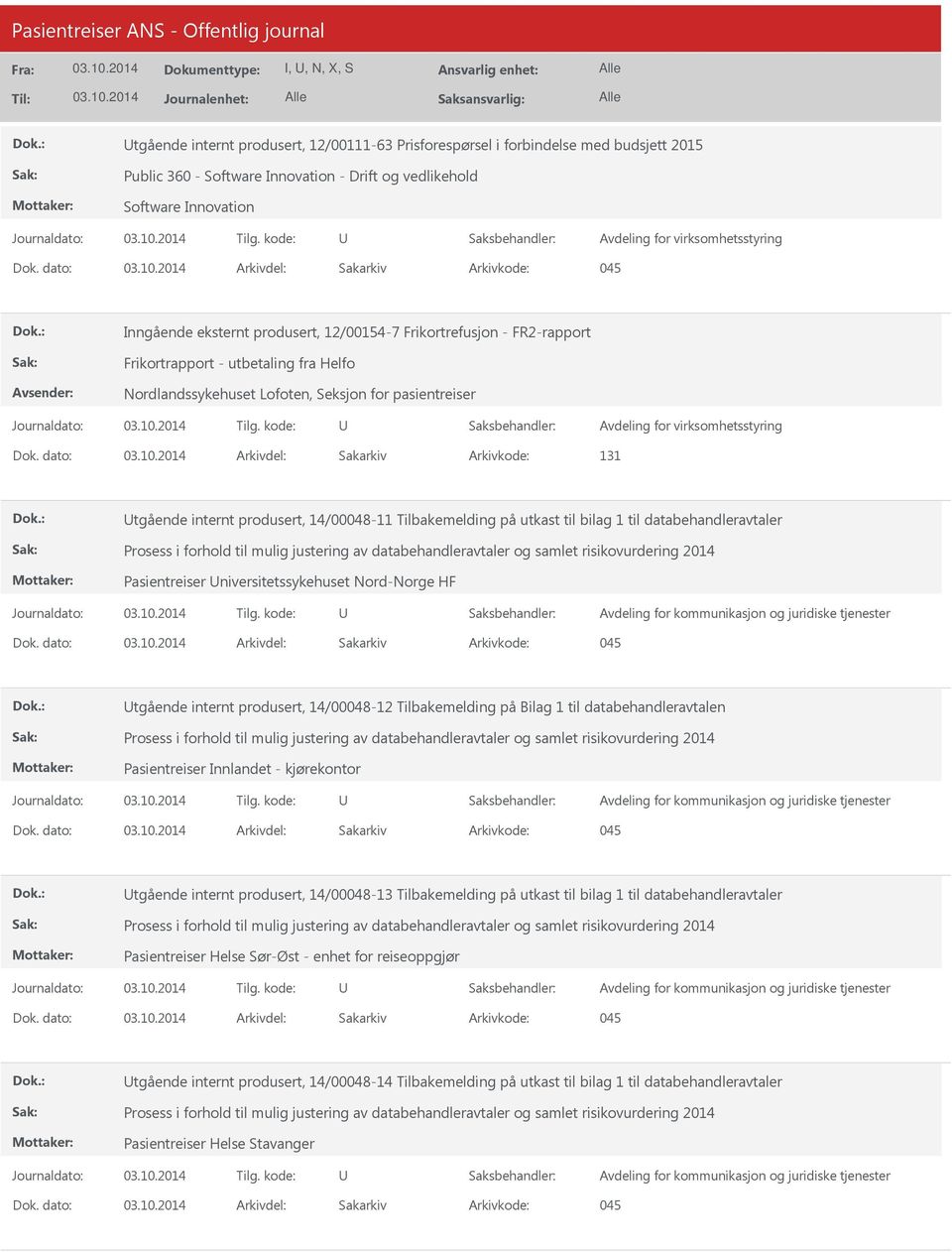 Tilbakemelding på utkast til bilag 1 til databehandleravtaler Pasientreiser niversitetssykehuset Nord-Norge HF tgående internt produsert, 14/00048-12 Tilbakemelding på Bilag 1 til