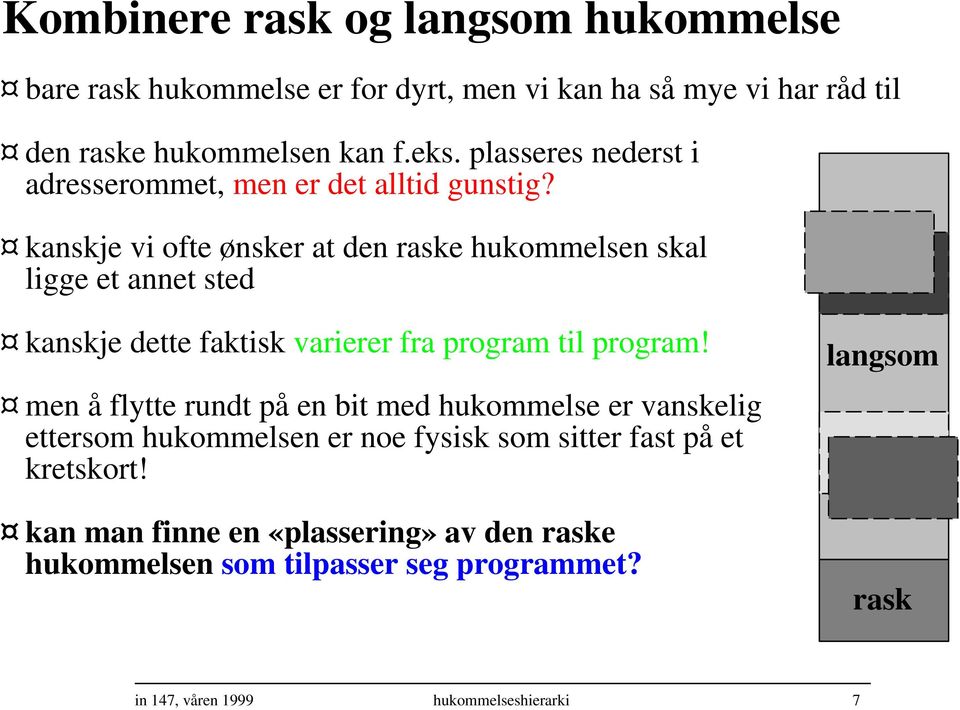 kanskje vi ofte ønsker at den raske hukommelsen skal ligge et annet sted kanskje dette faktisk varierer fra program til program!