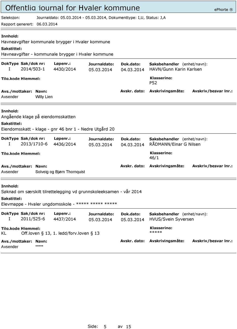 - Nedre Utgård 20 2013/1710-6 4436/2014 RÅDMANN/Einar G Nilsen 46/1 Avsender Solveig og Bjørn Thornquist nnhold: Søknad om særskilt tilrettelegging