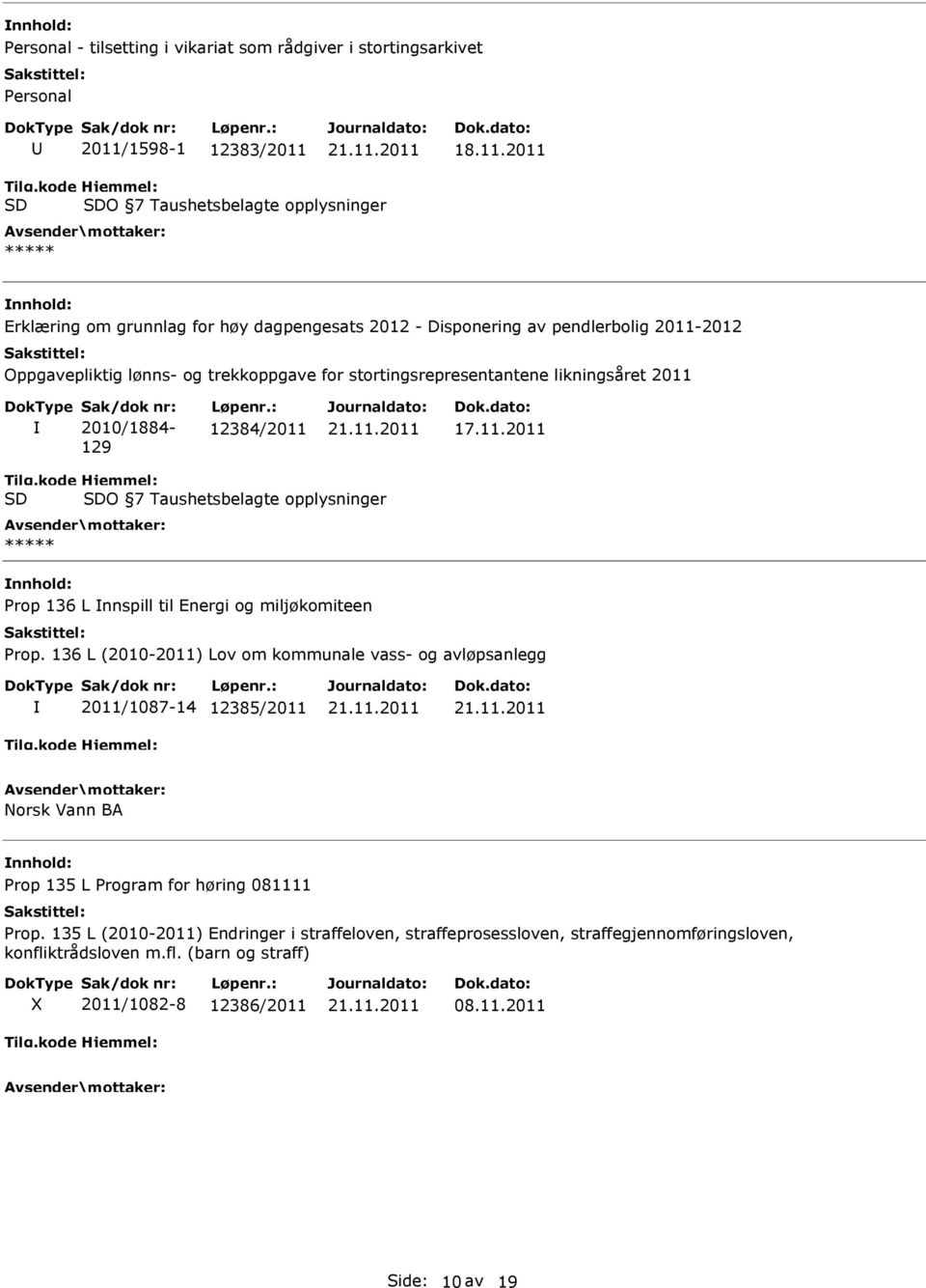 136 L (2010-2011) Lov om kommunale vass- og avløpsanlegg 2011/1087-14 12385/2011 Norsk Vann BA Prop 135 L Program for høring 081111 Prop.