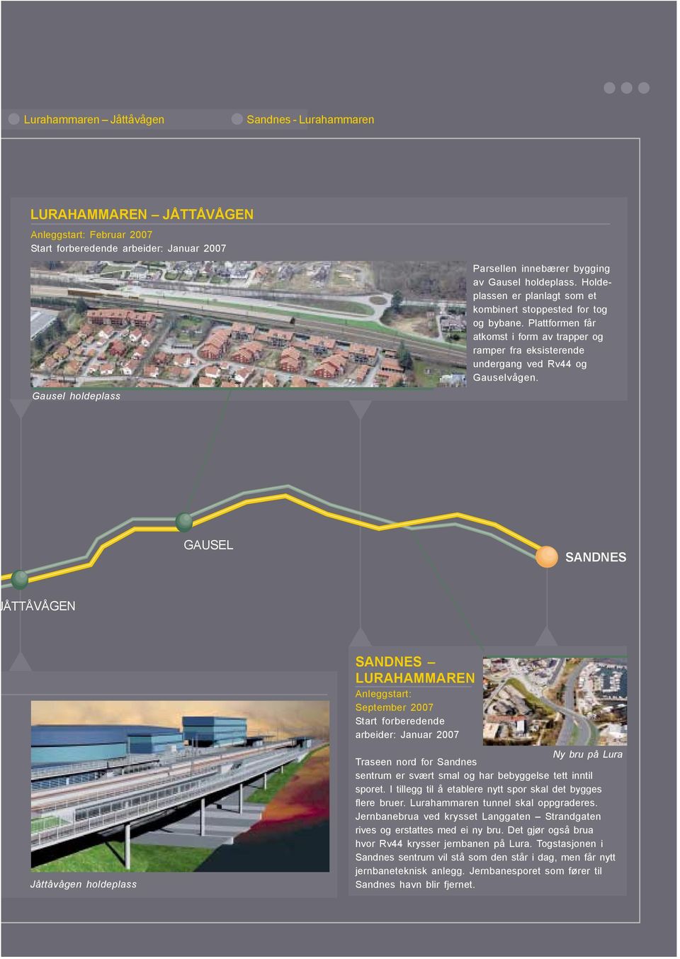 Gausel holdeplass GAUSEL SANDNES ÅTTÅVÅGEN SANDNES LURAHAMMAREN Anleggstart: September 2007 Start forberedende arbeider: Januar 2007 Jåttåvågen holdeplass Ny bru på Lura Traseen nord for Sandnes