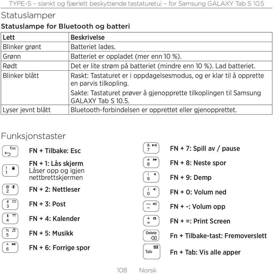 5. Lyser jevnt blått Bluetooth-forbindelsen er opprettet eller gjenopprettet.