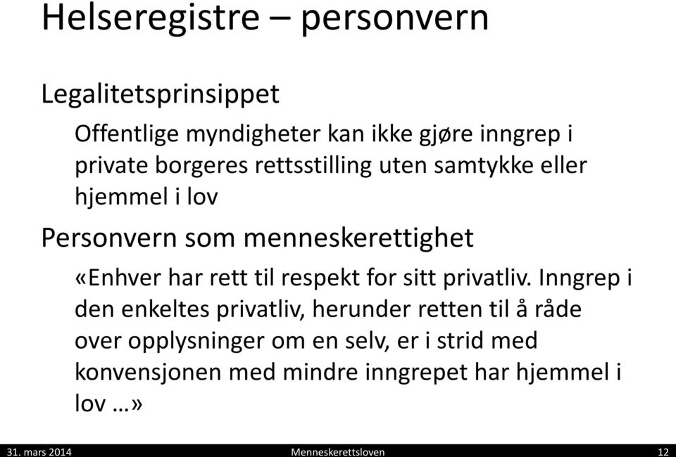 til respekt for sitt privatliv.