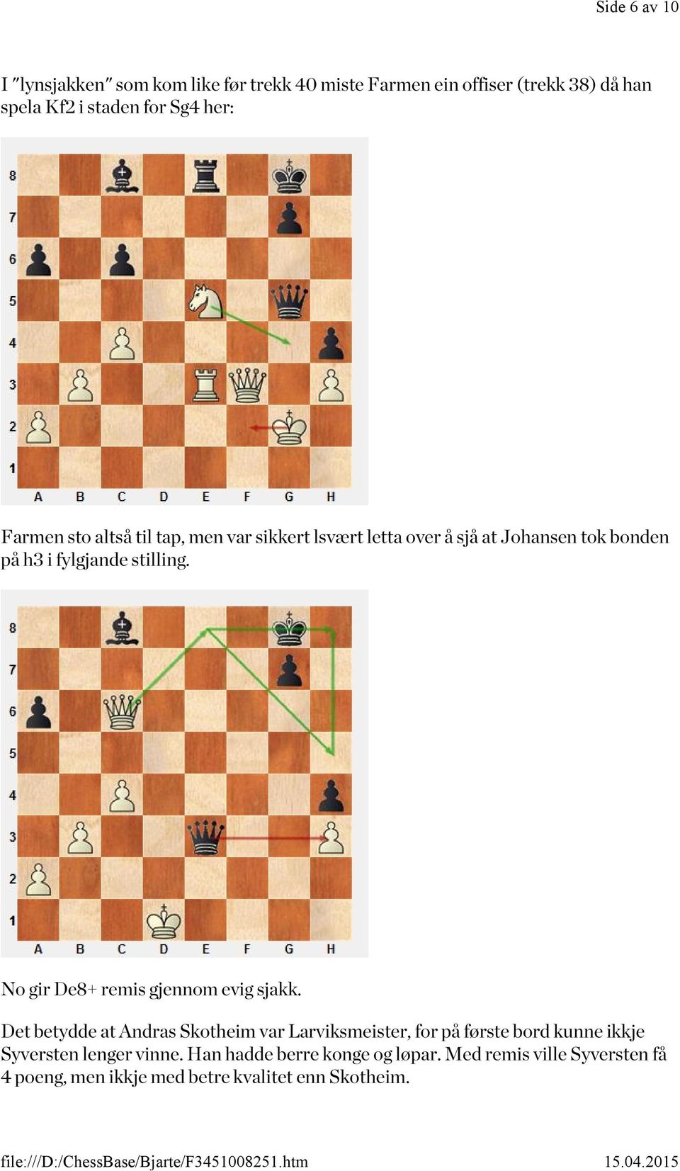 No gir De8+ remis gjennom evig sjakk.