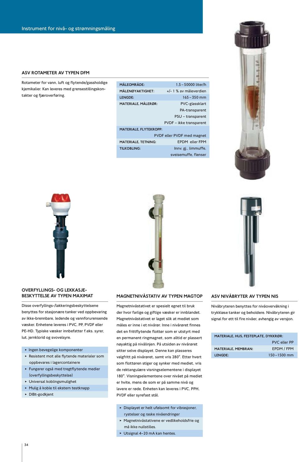 PVDF eller PVDF med magnet Materiale, tetning: EPDM eller FPM Tilkobling: Innv. gj.