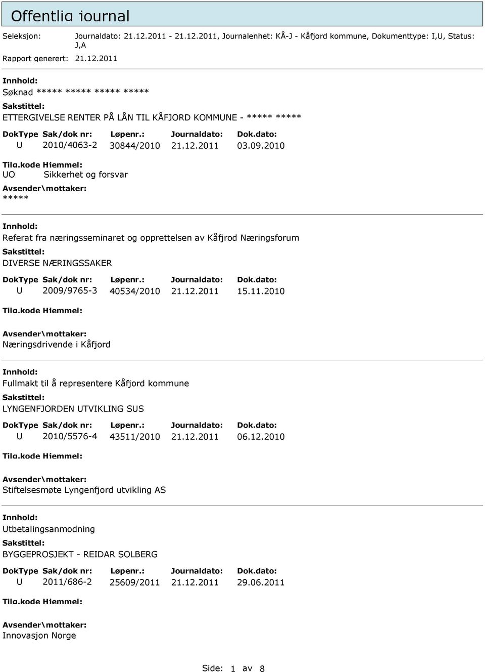 2010 Referat fra næringsseminaret og opprettelsen av Kåfjrod Næringsforum DVERSE NÆRNGSSAKER 2009/9765-3 40534/2010 15.11.