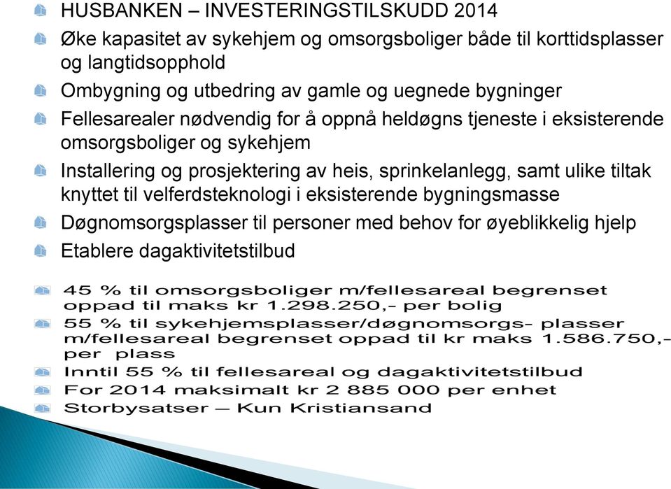 omsorgsboliger og sykehjem Installering og prosjektering av heis, sprinkelanlegg, samt ulike tiltak knyttet til