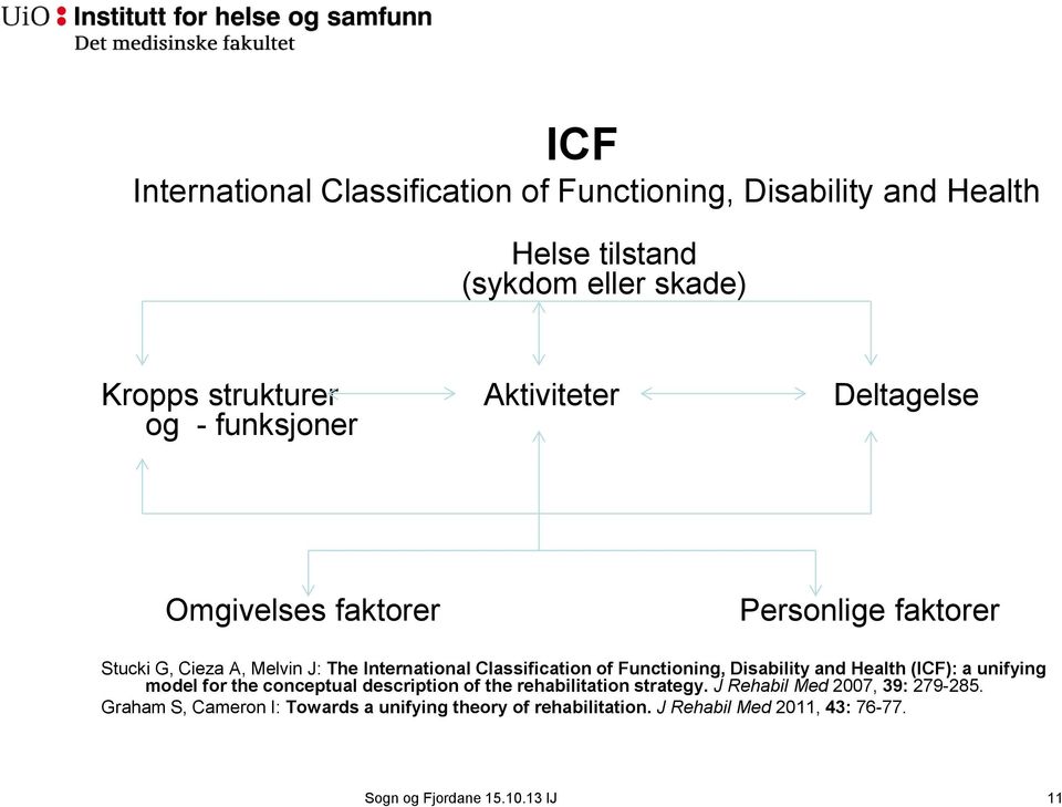 Functioning, Disability and Health (ICF): a unifying model for the conceptual description of the rehabilitation strategy.