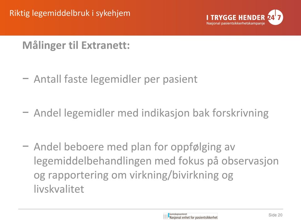 Andel beboere med plan for oppfølging av legemiddelbehandlingen med fokus