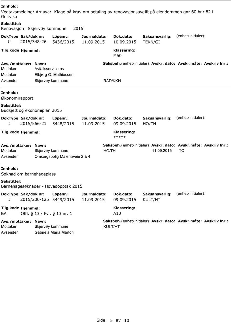 Mathiassen Økonomirapport Budsjett og økonomiplan 2015 2015/566-21 5448/2015 ***** Avs./mottaker: Navn: Saksbeh. Avskr. dato: Avskr.måte: Avskriv lnr.