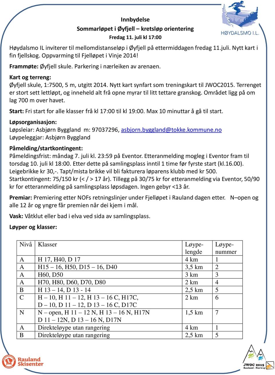 Nytt kart synfart som treningskart til JWOC2015. Terrenget er stort sett lettløpt, og inneheld alt frå opne myrar til litt tettare granskog. Området ligg på om lag 700 m over havet.