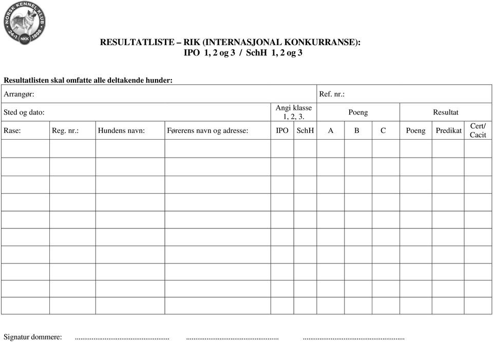 Angi klasse 1, 2, 3. Ref. nr.